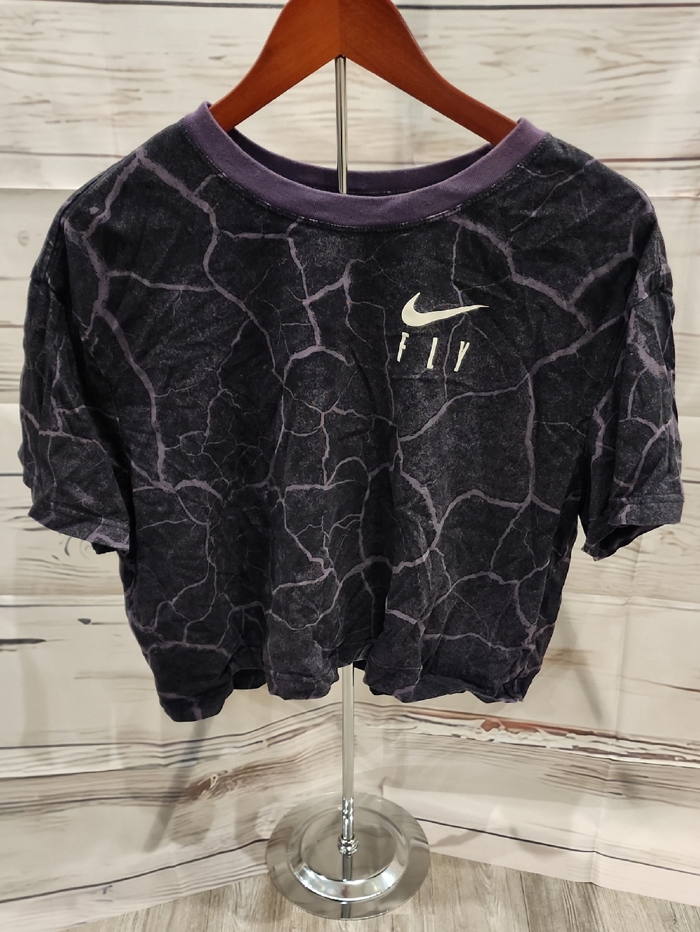 Nike Black & Purple Marble Crackle Crop Tee